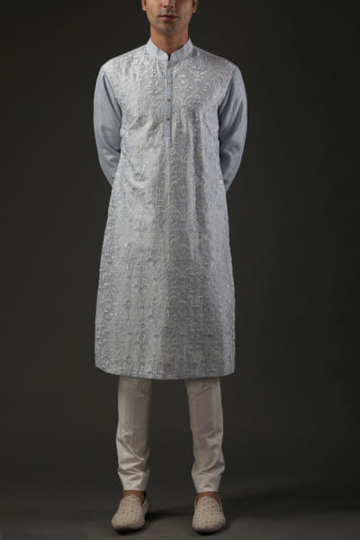 Powder blue embroidered kurta set