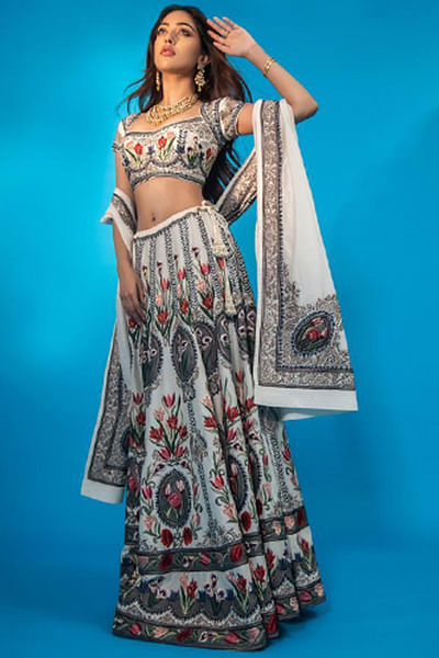 White embroidered lehenga set