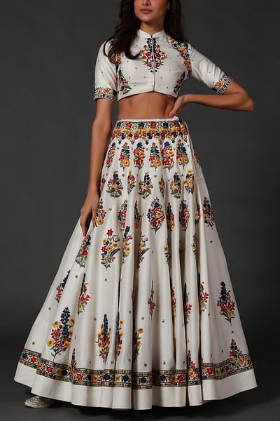 Ivory embroidered lehenga set
