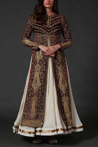 Wine embellished anarkali set