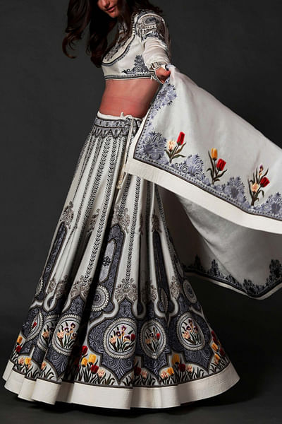 Ivory and grey lehenga set