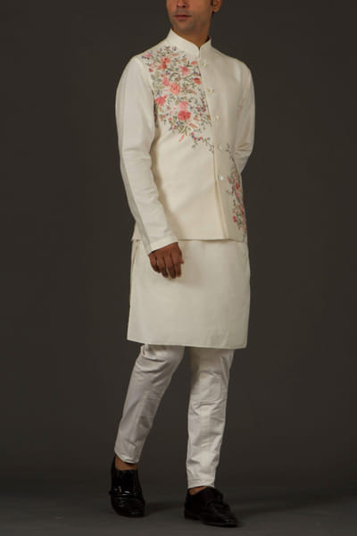Rohit Bal Ivory linen Nehru jacket ROBR422120019