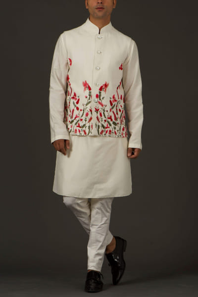 Rohit Bal Ivory floral embroidered Nehru jacket ROBR422130016