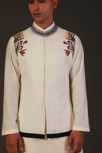 Rohit Bal Ivory floral embroidered Nehru jacket ROBRBD17MBUNDI38