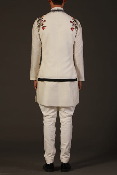 Rohit Bal Ivory floral embroidered Nehru jacket ROBRBD17MBUNDI38