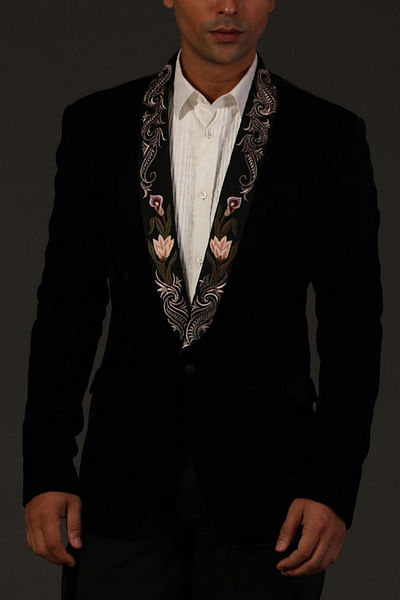 Black embroidered tuxedo jacket