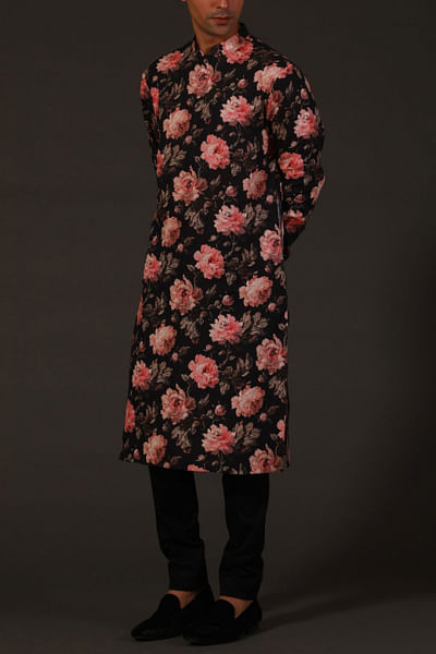 Black floral kurta set