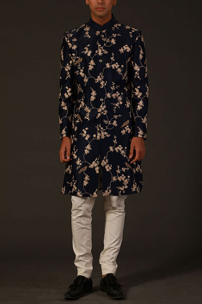 Indigo embroidered sherwani