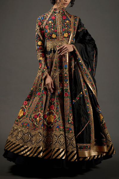 Black embroidered anarkali set