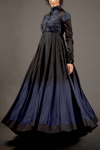Blue embroidered anarkali set