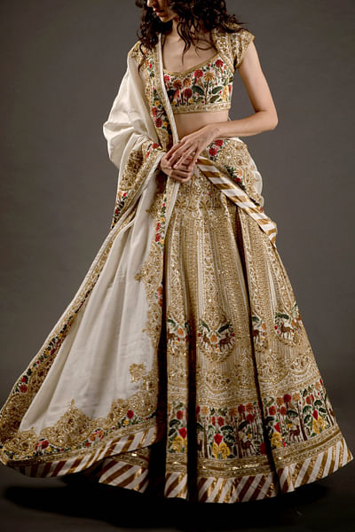 Ivory chanderi silk lehenga set