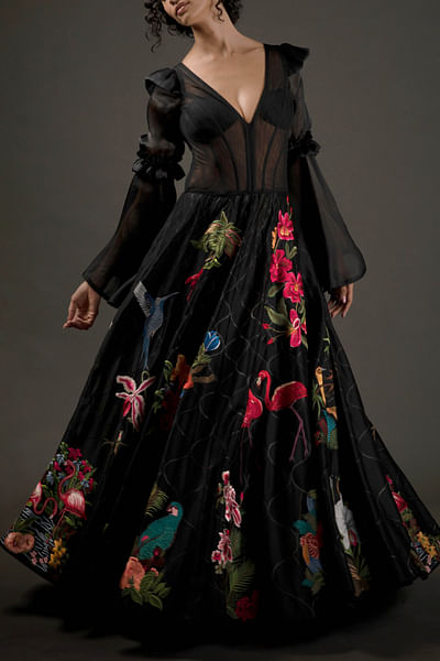 Black embroidered anarkali set