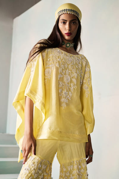 Rococo By Raghvi Ice yellow 3D floral embroidered gharara set ROCNOV25D137620