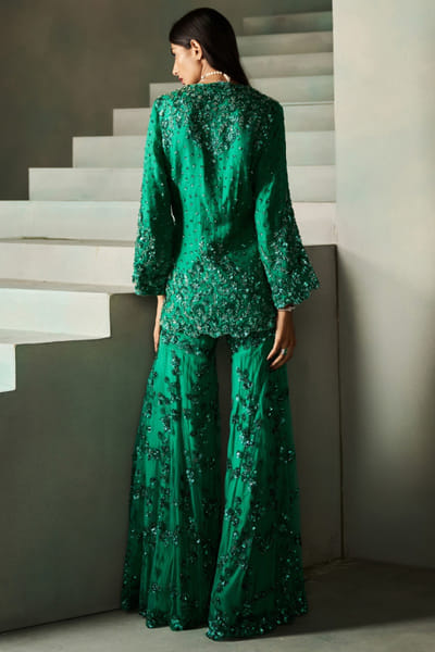 Rococo By Raghvi Emerald green sequin embroidered gharara set ROCNOV25D137624