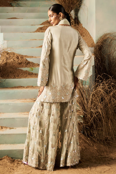 Rococo By Raghvi Mint sequin-bead embroidered gharara set ROCNOV25D137629