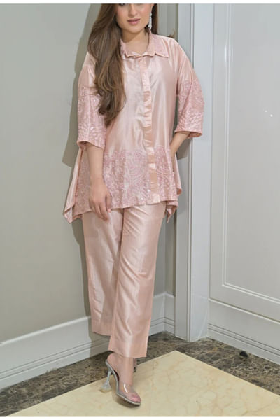 Peach bead embroidered tunic set