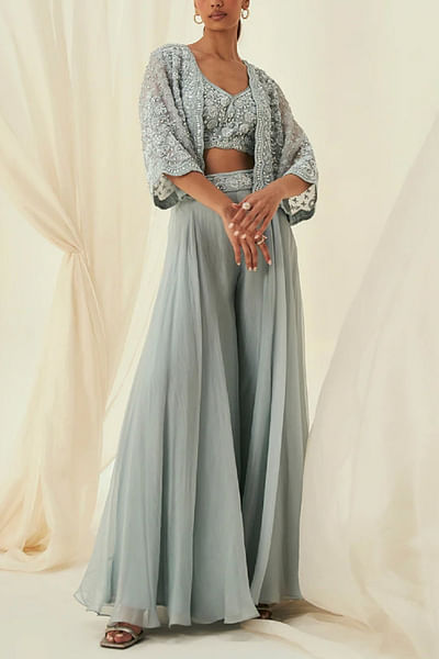 Ice blue sequins embroidered sharara set
