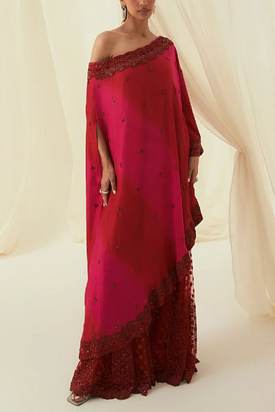Rani pink and red shaded cape set