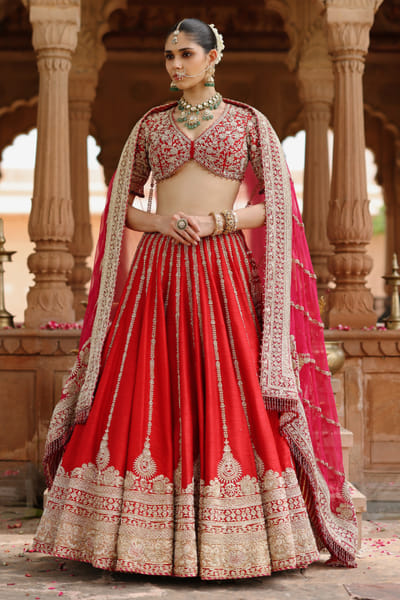 Sheetal Batra Deep red and pink embroidered lehenga set SHEEAUG26D153090