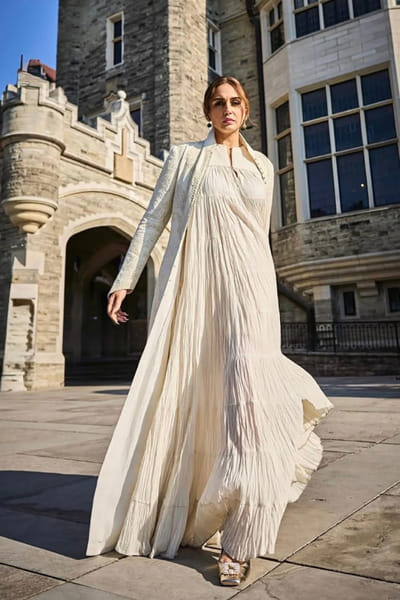 Ivory embroidered long matka silk jacket