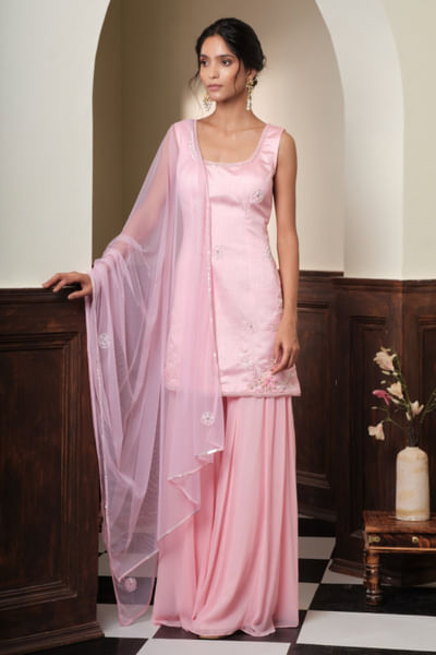 Blush pink embroidered kurta sharara set