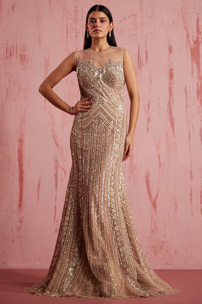 Peach embroidered gown