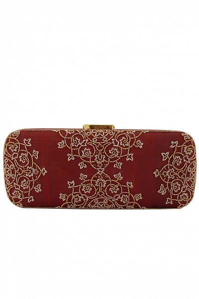 Red faux leather clutch with beadwork