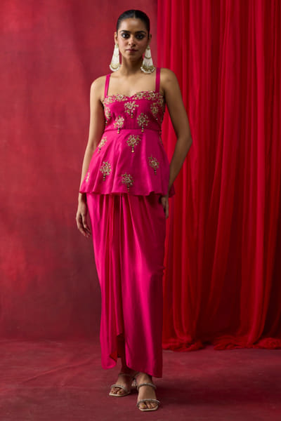 Pink embroidered peplum co-ord set