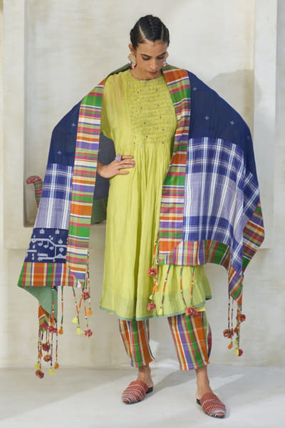 Azure check cotton dupatta