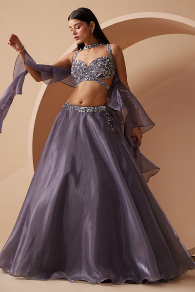 Lavender sequin embroidered lehenga set