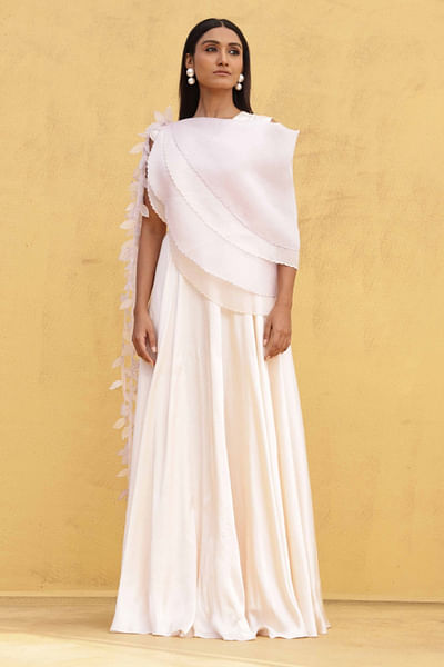New pink one-shoulder cape gown