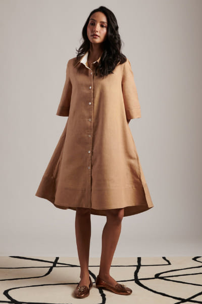 Moh India Beige linen shirt dress MOHIJUL26D148616