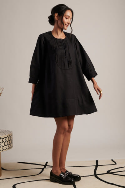 Moh India Black pintucked flared short dress MOHIJUL26D148619