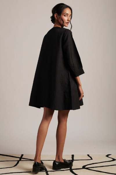 Moh India Black pintucked flared short dress MOHIJUL26D148619