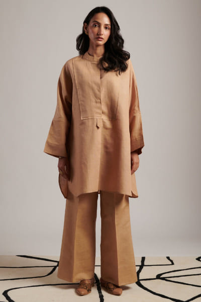 Moh India Beige linen tunic set MOHIJUL26D148604