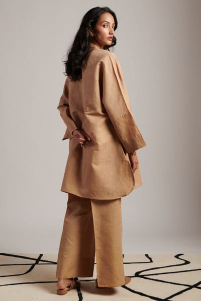 Moh India Beige linen tunic set MOHIJUL26D148604