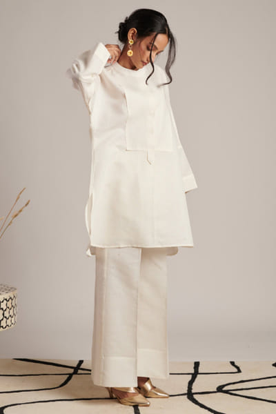Moh India Ivory linen short tunic MOHIJUL26D148642