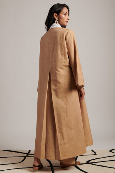 Moh India Beige linen long jacket set MOHIJUL26D148622