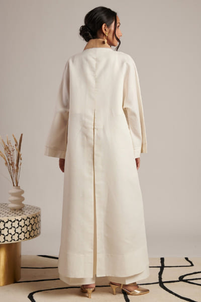Moh India Ivory-beige colourblocked full sleeved overlay MOHIJUL26D148644