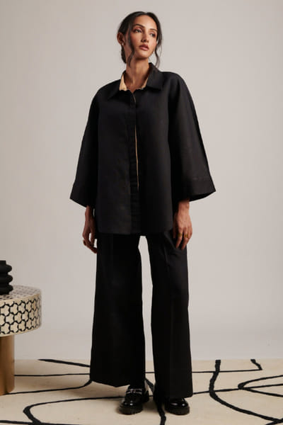 Moh India Black linen shirt and trouser co-ord set MOHIJUL26D148612
