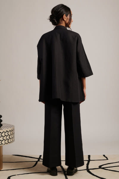 Moh India Black linen tie-up shirt MOHIJUL26D148635