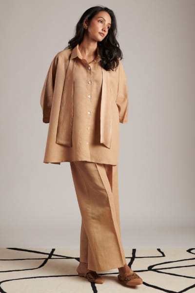 Moh India Beige linen co-ord set MOHIJUL26D148607