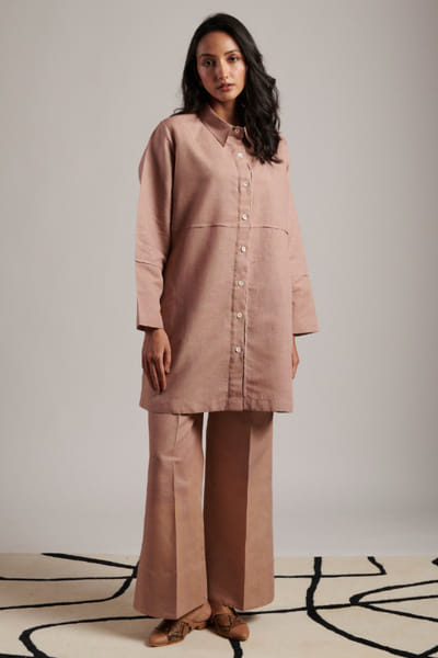 Moh India Rusty nude linen short shirt tunic MOHIJUL26D148646