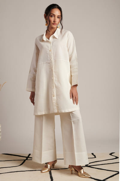 Moh India Ivory linen short shirt tunic MOHIJUL26D148647