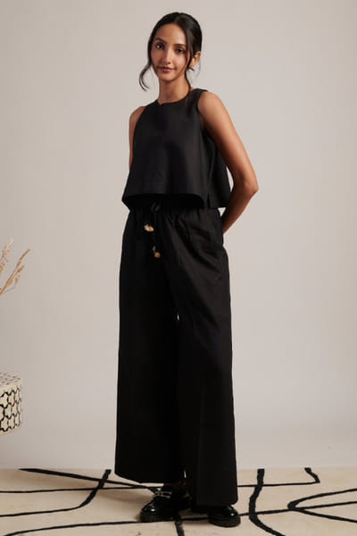 Moh India Black linen straight trousers MOHIJUL26D148628