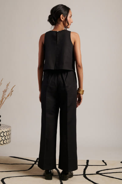 Moh India Black linen straight trousers MOHIJUL26D148628