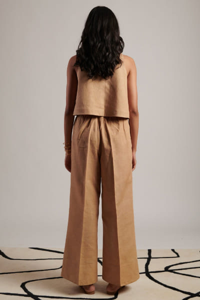 Moh India Beige linen straight trousers MOHIJUL26D148627