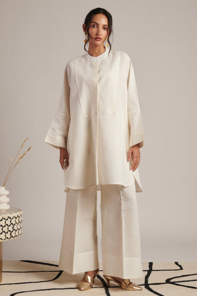 Moh India Ivory linen straight trousers MOHIJUL26D148629