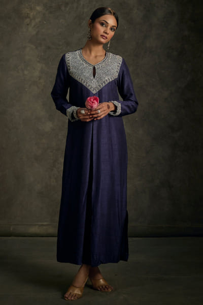 Label Revati Palshetkar Midnight indigo zardozi embroidered kurta dress LABEJUL26D148571