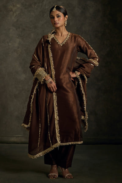 Label Revati Palshetkar Brown zardozi embroidered kurta set LABEJUL26D148543